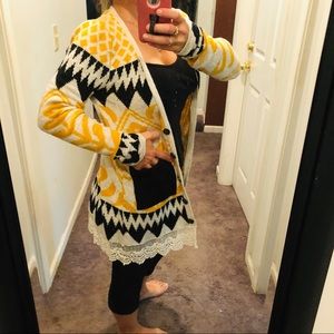 BKE sweater fall gold black cardigan boho gypsy witchy